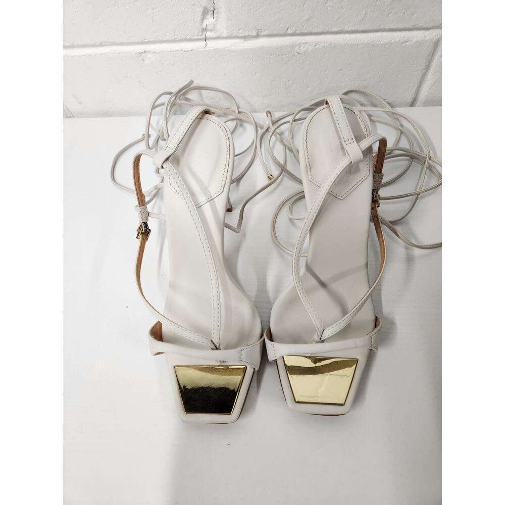 Schutz Women's Vikki Leather Ankle Tie Strappy High Heels, Size 6B, In Off White - Picture 3 of 14